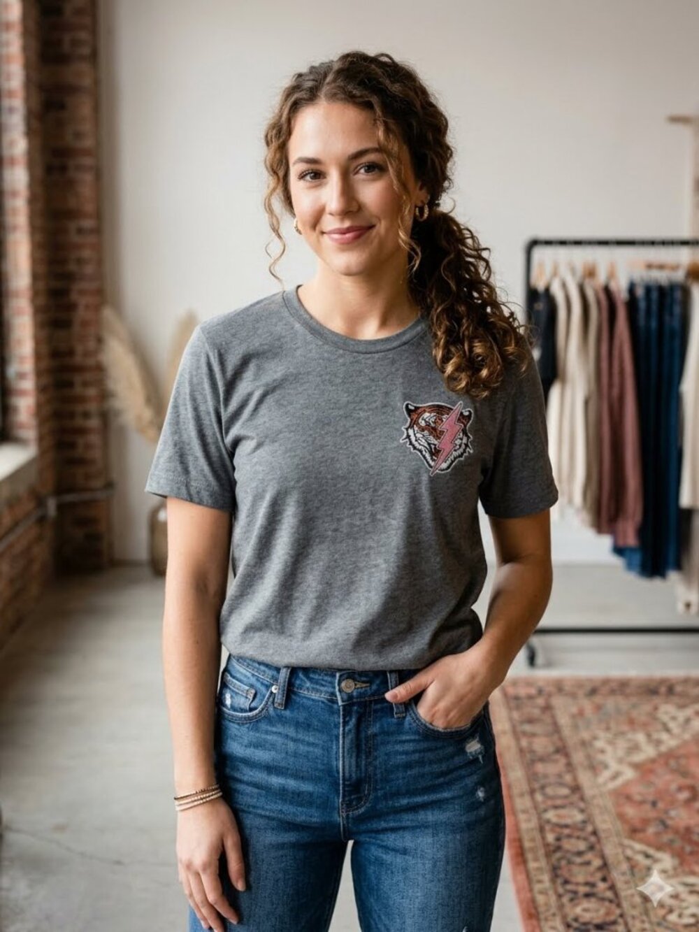 Graphic Tiger Back Print Heather Gray Tee size small
